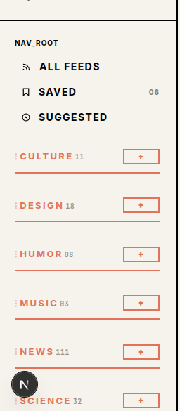 Sidebar with categories and add buttons